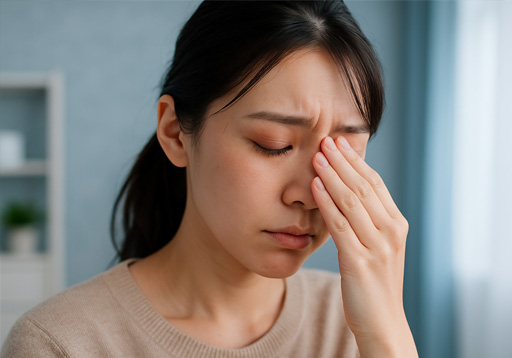 目を押さえ悩む女性