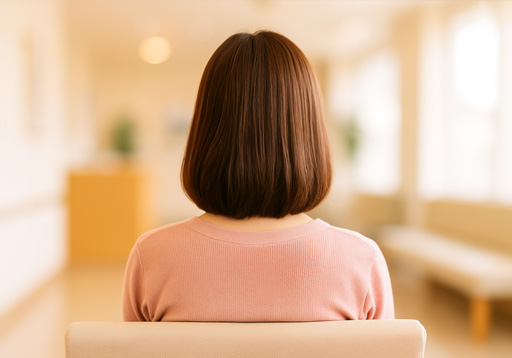 病院の待合室の女性