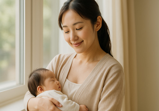 赤ちゃんを抱く女性の写真